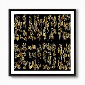 Gold Floral Pattern Art Print