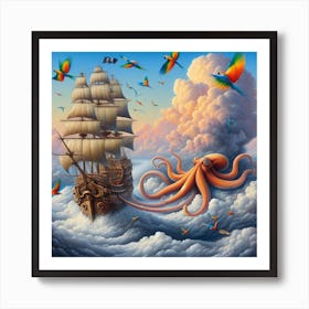 Cloudy with a Chance of Octopus: A Daring and Dreamlike Painting Art Print