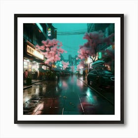 Cherry Blossoms In The Rain 1 Art Print