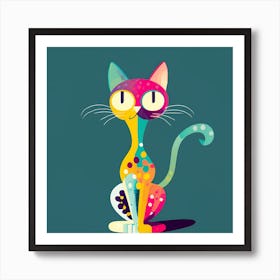 Colorful Cat Minimal Illustration Art Print