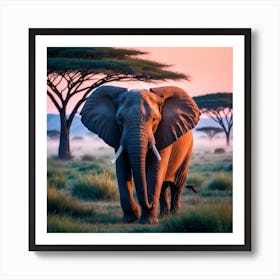 Elephant At Sunrise Art Print