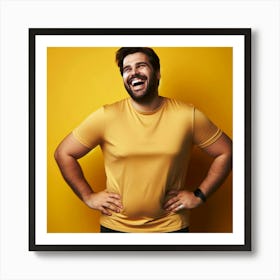 Fat Man Smiling On Yellow Background Art Print