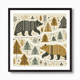 Scandinavian style, Bear trail with forest Art Print