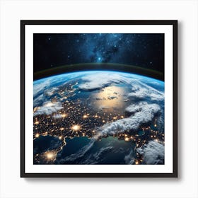 Earth From Space At Night Art Print