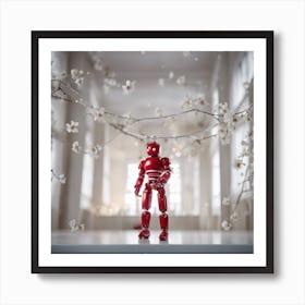 Porcelain And Hammered Matt Red Android Marionette Showing Cracked Inner Working, Tiny White Flowers (2) Art Print