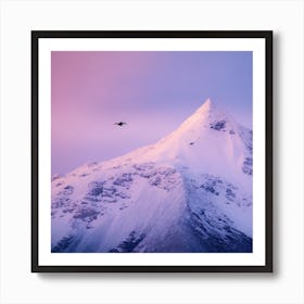 A Snow Covered Mountain Peak Glistening In The Pale Light Of Dawn With A Lone Eagle Soaring Majest (2) Art Print