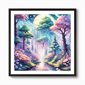 A Fantasy Forest With Twinkling Stars In Pastel Tone Square Composition 385 Art Print