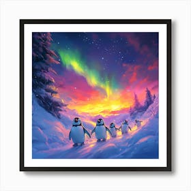 Penguins In The Snow 6 Art Print