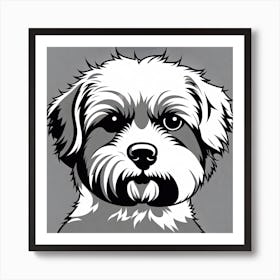 Shih Tzu, Black and white illustration, Dog drawing, Dog art, Animal illustration, Pet portrait, Realistic dog art, pup Art Print