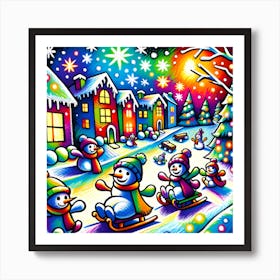 Super Kids Creativity:Snowman In The Snow Art Print