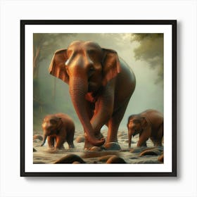 Elephants In The Forest 1 Art Print