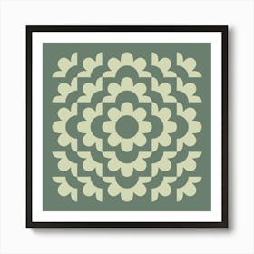 Abstract Geometric Flower Pattern 2 in Forest Sage Green Art Print