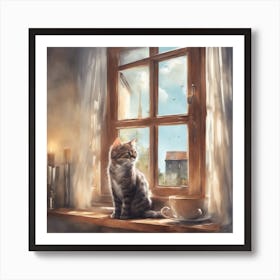 Cat At The Window Art Print