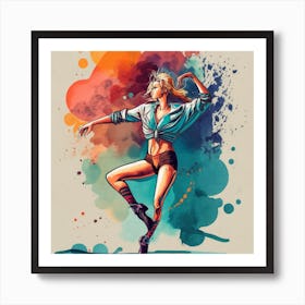 Dancer With Colorful Splashes 3 Art Print