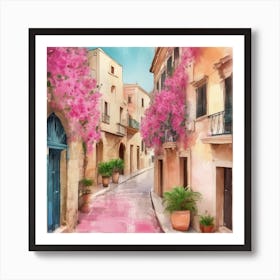 Palma De Mallorca Spain Vintage Pink Travel Illustration 1 Art Print