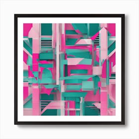 Pink and Teal Abstract Shapes Art Print