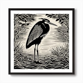 Heron Linocut 1 Art Print