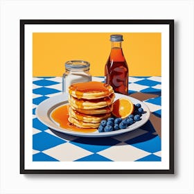 Pancakes Pop Art Blue Checkerboard 3 Art Print