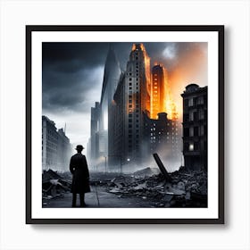 City fire and a man Art Print