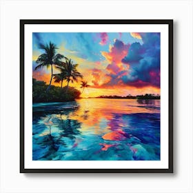 Neo Abstract Expressionism Watercolour Landscape Sunset Islands Miami Florida Art Print