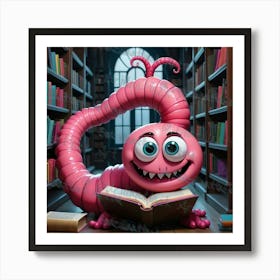 Pink Worm Reading A Book 5 Art Print