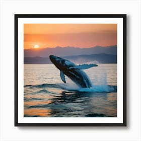 Humpback Whale Breaching At Sunset 25 Art Print