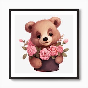 Teddy Bear With Roses 15 Art Print