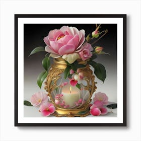 Roses in Antique fuchsia jar 2 Art Print