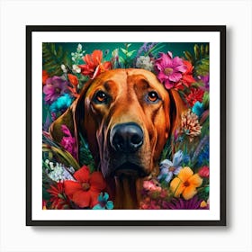Flower Dog Ridgeback Art Print