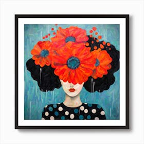 Red Flowers Hat Art Print