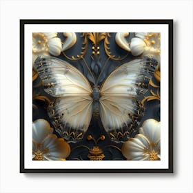 Butterfly And Flowers 3 Art Print