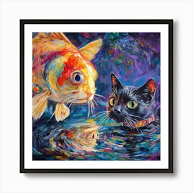 Cat And Goldfish Art Art Print