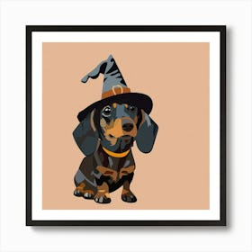 Dachshund In A Witch Hat Poster