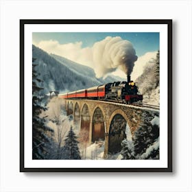 Firefly Vintage Winter Travel Poster Of A Steam Train On A Snowy Viaduct 79446 (2) Art Print