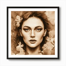 Portrait Of A Woman With Flowers Art Print