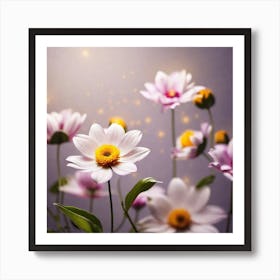 Flowers On A Purple Background Art Print