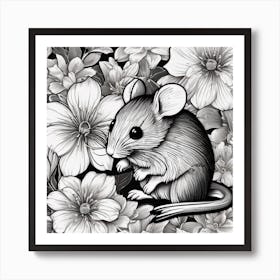 Mouse In Flowers 1 Art Print