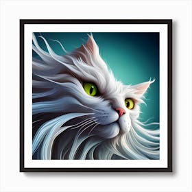 White Cat With Green Eyes Art Print