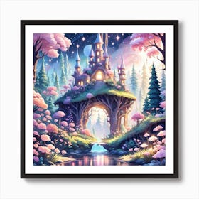 A Fantasy Forest With Twinkling Stars In Pastel Tone Square Composition 350 Art Print