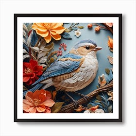 Bird With Flowers Art Print