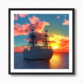 Fishing Boat At Sunset Art Print