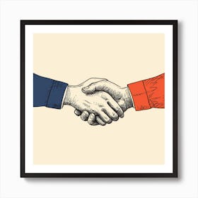 Handshake Drawing Illustration Art Print