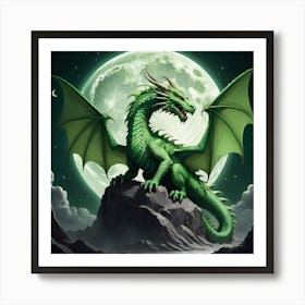 Green Dragon In The Moonlight Art Print