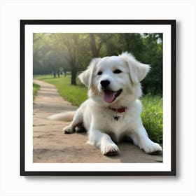 White Dog And I Came To A Nearby Park And The Puppy Jumped Up And Ran Happily It Chases Butterflie(1) Art Print