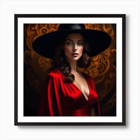 Beautiful Woman In A Black Hat Art Print