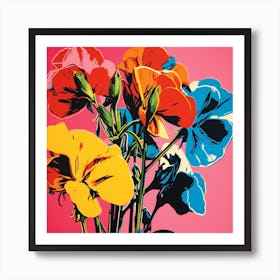 Andy Warhol Style Pop Art Flowers Sweet Pea 4 Square Art Print