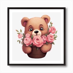 Teddy Bear With Roses 12 Art Print