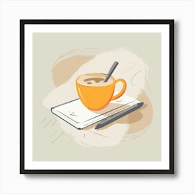 Coffee and Design Morning Drawn Sketch Illustration Art Print