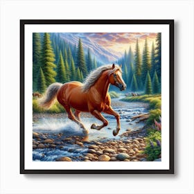 Horse Running In The Stream Art Print