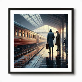 Two Men Waiting On A Train Art Print